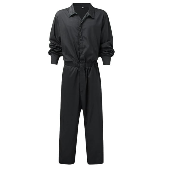 Men's Long Sleeve Coverall Button Down Lapel Solid Color Jumpsuit Workwear with Pockets
