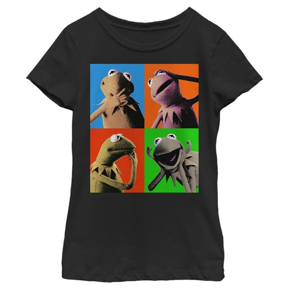 Girl's The Muppets Kermit Pop Poster  Graphic Tee Black X Large