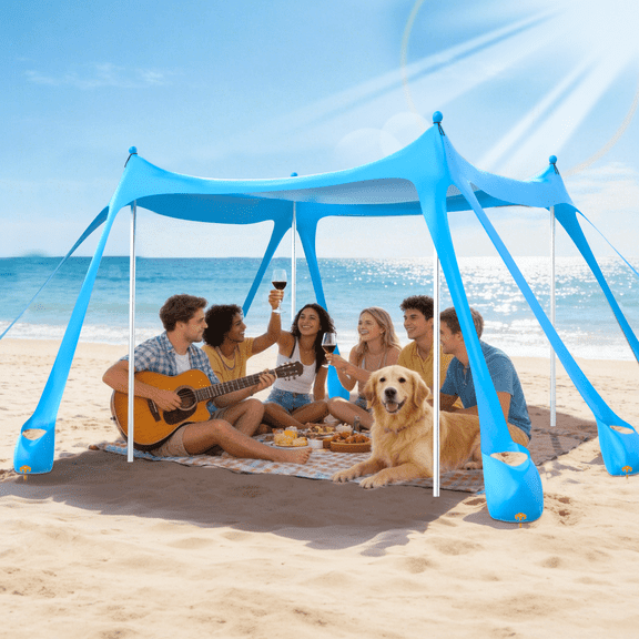 Yacona Beach Tent Sun Shelter, 10'x10' Outdoor Shade Canopy with Sandbags, Beach Umbrellas for Sand Picnics Backyard Camping, Blue