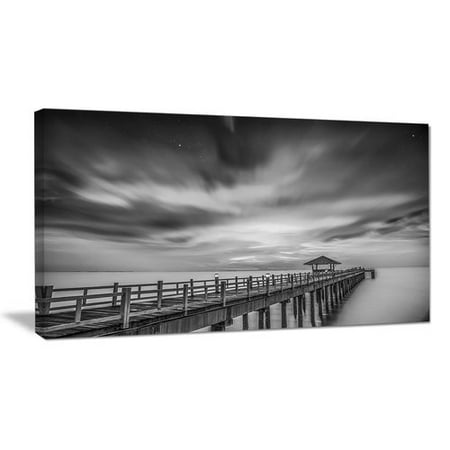 Design Art Black and White Wooden Bridge and Sky Sea Pier Photographic Print on Wrapped (Best Basswood Bridge Design)