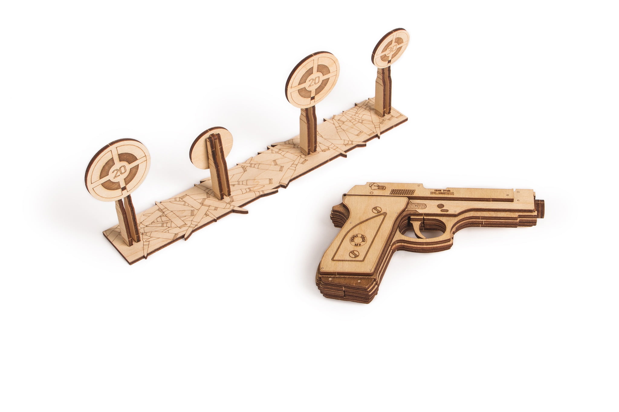 Wood Trick Rubber Band Gun Pistol Mechanical 3D Model Puzzle Self Assembly DIY 