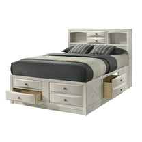 1pc Antique White Finish Queen Size Captain's Storage Bookcase Headboard Bed