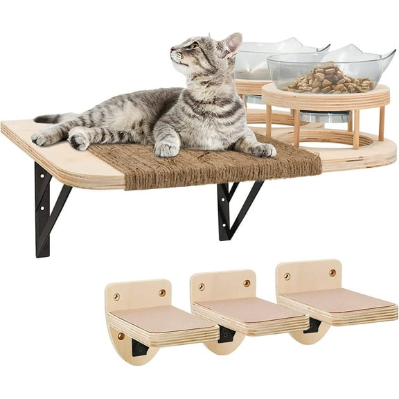 Wall Mounted Cat Perch, Climbing Shelves, Plush Covered Set with 3 Steps & Cat Hammock