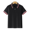 thumbnail image 6 of UngA Boys School Uniform Short Sleeve Polo Shirt Kids Toddler Color Block Button Closure Collared T Shirt Striped Cute Summer Shirt (Black,9-10 Years), 6 of 7