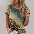 thumbnail image 2 of CaComMARK PI Women's Tops Women Summer Sexy Fold Printed Regular Short Sleeve Round Neck Button Top Army Green, 2 of 5