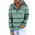 thumbnail image 3 of Jinhomg Trendy Striped Sweatshirt for Women Lightweight Comfy Long Sleeve Button Collar Pullovers Fall Casual Loose Drawstring Hoodies with Pocket Green XL, 3 of 7