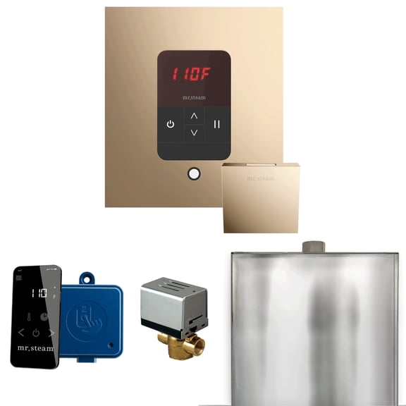 Mr Steam Basic Butler Steam Shower Pkg w/Square iTempo Control and Linear Steamhead in Polished Gold