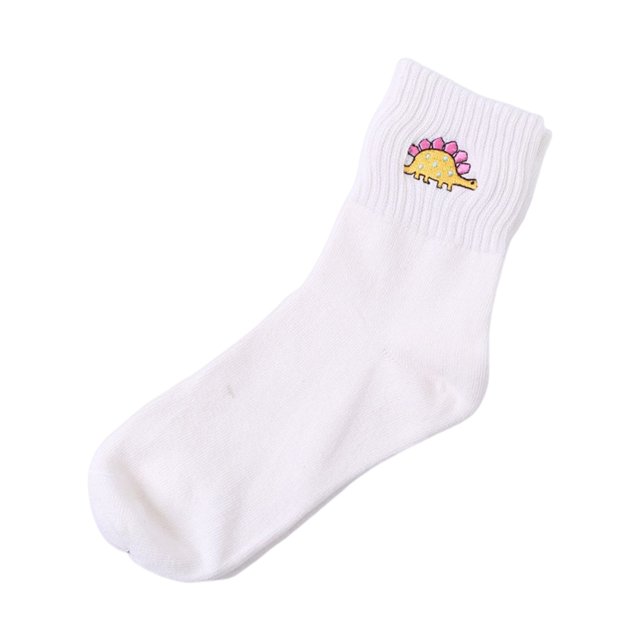 Bewildely 1 par de calcetines de mujer de algodón de tubo medio lindo Animal bordado moda transpirable reutilizable calcetería informal para mujer Suministros térmicos Tipo 2 Bewildely HA071734-02