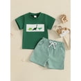 thumbnail image 4 of Baby Toddler Boy Shorts Set 6 12 18 24 Months 2T 3T Whale/Dinosaur/Turtle Short Sleeve T-shirts Striped Elastic Waist Shorts 2 Piece Summer Outfit, 4 of 9