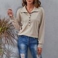 thumbnail image 2 of Blusa Manga Larga Color Puro Cuello De Solapa Con Botones Tops Casuales De Moda Para Mujer, 2 of 6