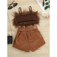 thumbnail image 4 of Blotona Toddler Baby Girl Faux Leather Shorts Set Spaghetti Straps Fluffy Plush Camisole+Belted Leather Shorts 2 Piece Summer Clothes Outfits, 4 of 9