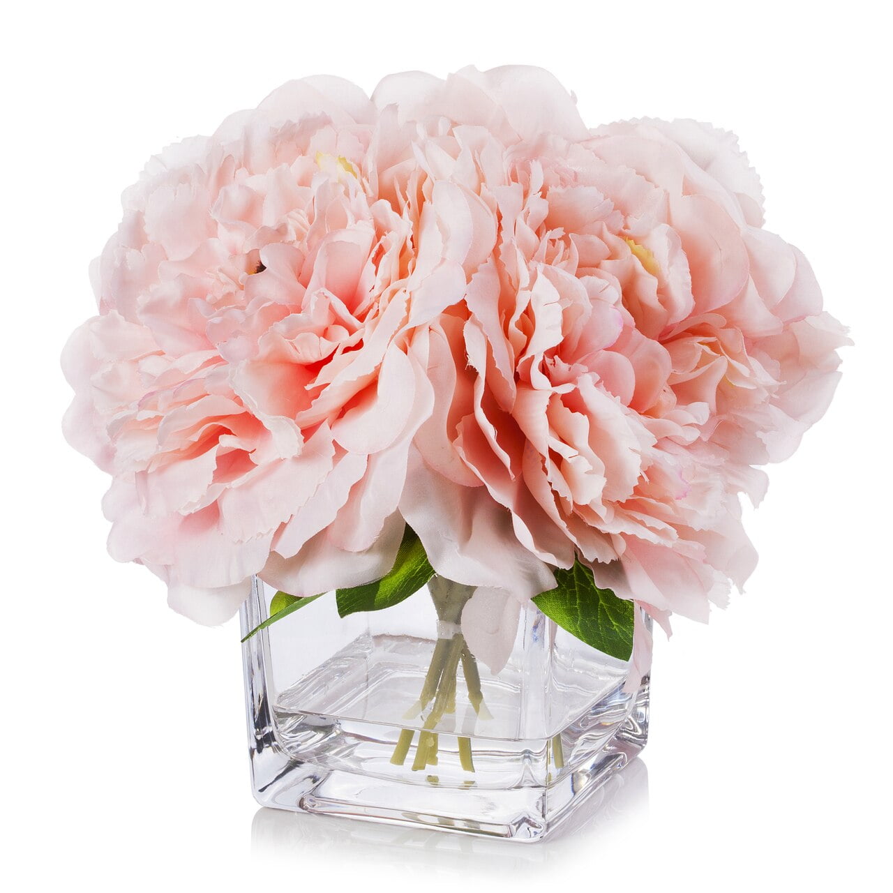 Enova Home Artificial Flowers Fake Silk Peony Flowers Arrangement In Cube Glass Vase With Faux Water For Home Office Wedding Party Decoration Pink Walmart Com Walmart Com