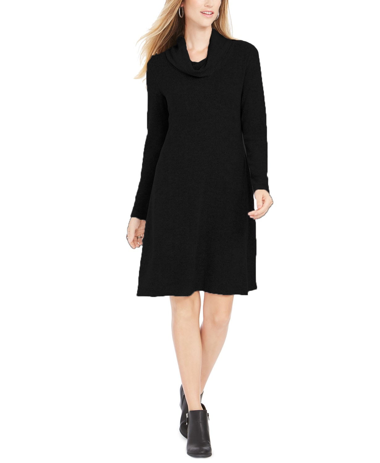 black cowl neck sweater dress