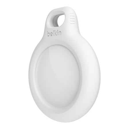Belkin Apple AirTag Secure Holder with Key Ring - Durable Scratch Resistant Case With Open Face & Raised Edges - Protective AirTag Keychain Accessory For Keys, Pets, Luggage, Backpacks - White