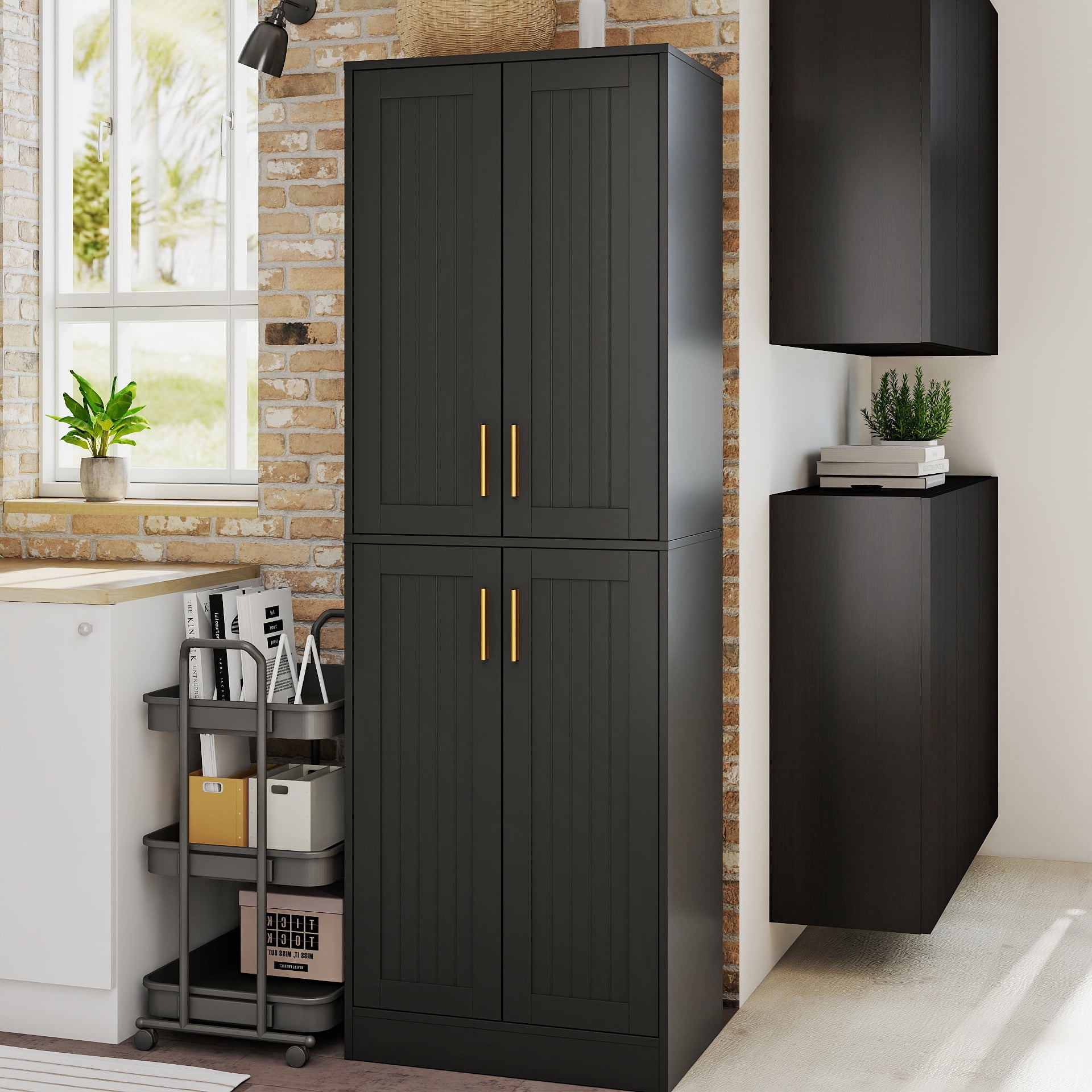 67.7” Tall Modern Storage Cabinet with 2 Adjustable Shelves, Bathroom Cabinet with 4 Doors, Kitchen Cabinets, Cupboard for Kitchen, Living Room
