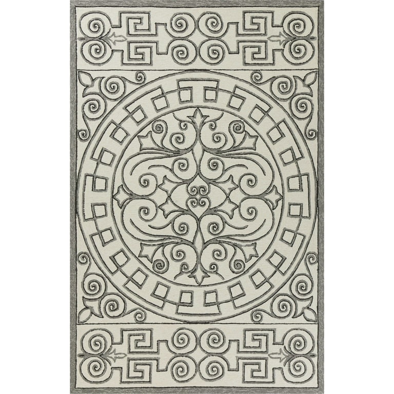 5'X7' Ivory Machine Woven Uv Treated Greek Key Bordered Indoor Outdoor Area Rug 5'X7' Ivory Machine Woven Uv Treated Greek Key Bordered Indoor Outdoor Area Rug