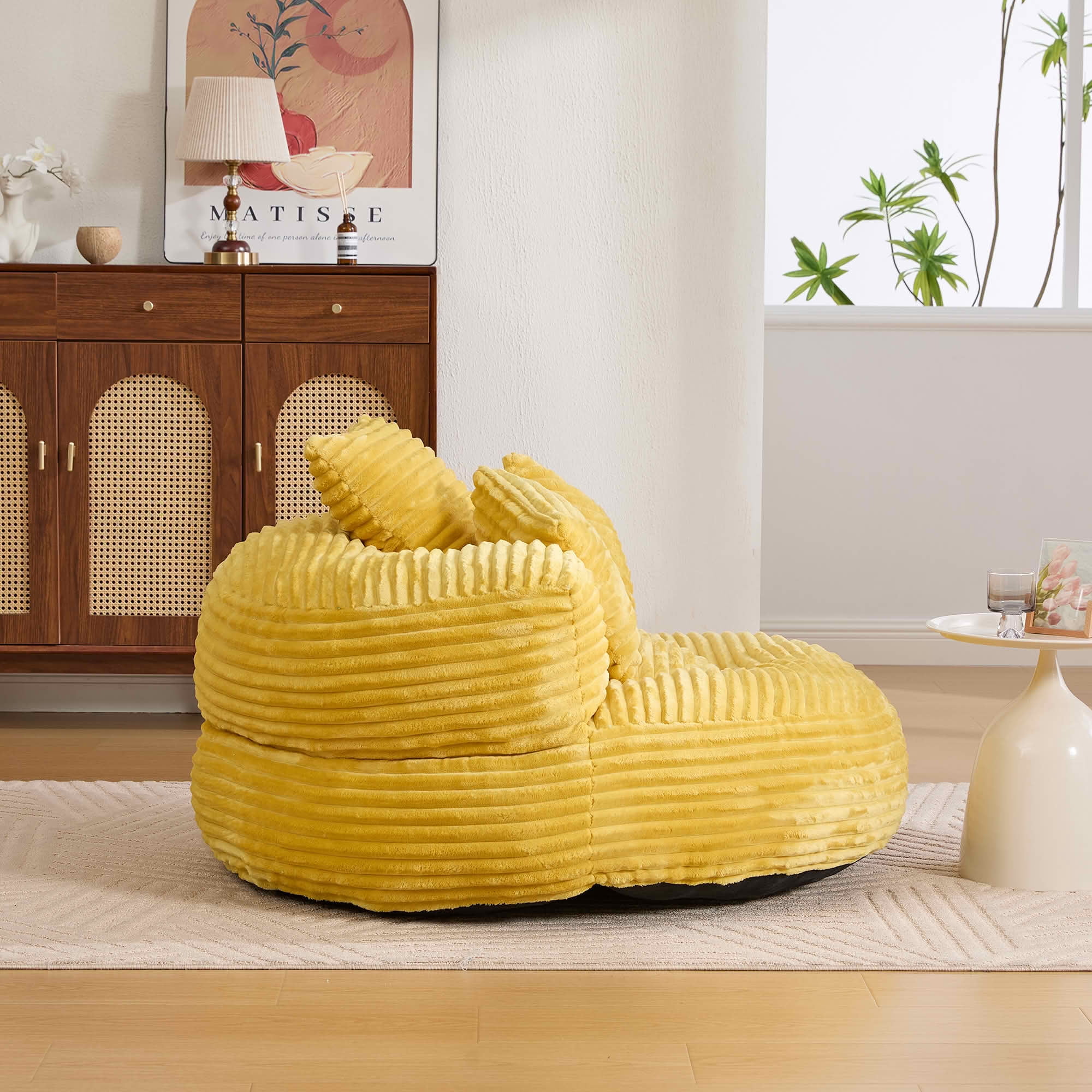 MAYEERTY Bean Bag Chair for Adults, Cozy Corduroy Lounger with High-Density Foam, No Assembly, Mustard yellow