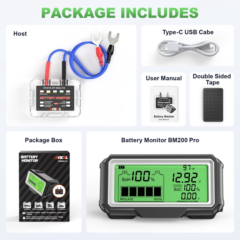 Ancel BM200 12V Battery Tester - Bluetooth, Cranking & Charging System Check