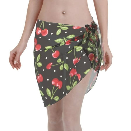 Ocsxa Sweet Red Cherry Print Sarong Coverups For Women Bathing Suit Wrap Swimsuit Skirt Beach Bikini Cover Up Swimwear