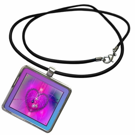 Heart Pink Stone 3dRose Wired Heart Look, Diamond Gem Look, Pink Abstract Background - Necklace with Pendant (ncl_236967_1) ()