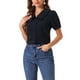 thumbnail image 1 of Camisa de mezclilla INSPIRE CHIC para mujer con cuello Peter Pan y mangas abullonadas, blusa vintage en azul marino XS, 1 of 1