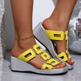 thumbnail image 2 of Women's Geometric Buckle Wedge Slide Sandals Peep Toe Thick Platform Casual Summer Beach Sandals for Women Wide Width Soft Sole, 2 of 10