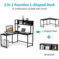 thumbnail image 5 of TribeSigns 55 Inch L Shaped Computer Desk with Hutch, Space-Saving Corner Desk with Storage Bookshelf, PC Study Writing Gaming Workstation Table Home Office Desk, 5 of 7