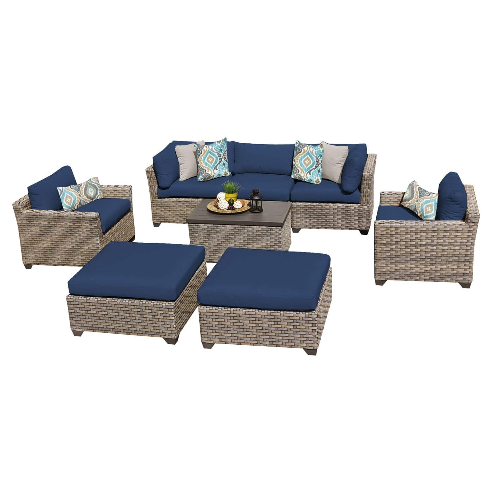 TK Classics Monterey Wicker 8 Piece Patio Conversation Set with