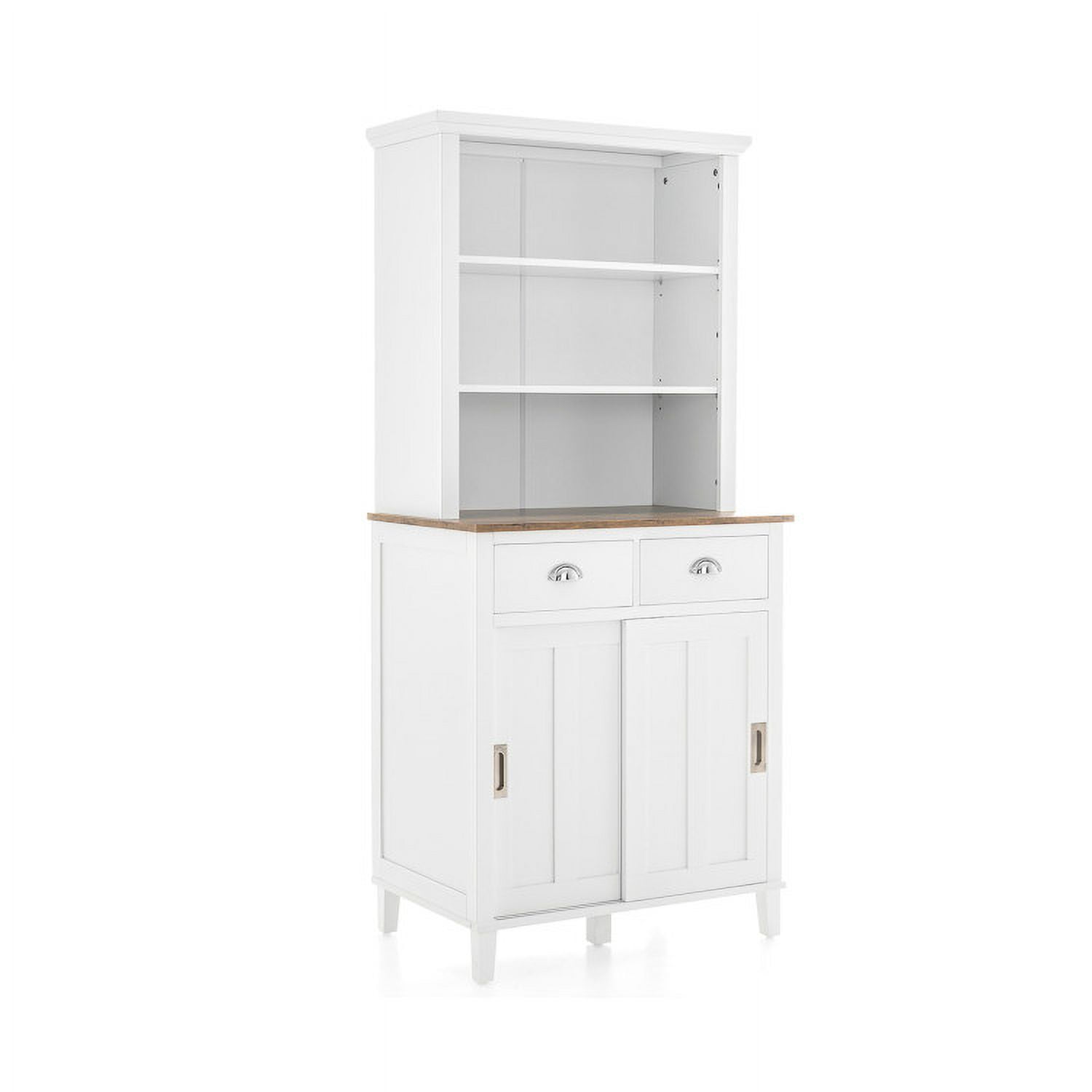 Finihen Kitchen Storage Cabinet, Buffet Sideboard, Freestanding Kitchen Pantry with Hutch Sliding Door and Drawer, for Dining Room, Kitchen, Living Room, White Finihen Kitchen Storage Cabinet, Buffet Sideboard, Freestanding Kitchen Pantry with Hutch Sliding Door and Drawer, for Dining Room, Kitchen, Living Room, White