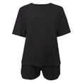 thumbnail image 2 of Womens Shorts 2 Piece Sets Summer Short Sleeve Drawstring High Waisted Shorts Matching Crop Athletic Relaxed Fit Tops Sports Clothes Black M, 2 of 4