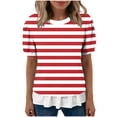 thumbnail image 6 of hotojiny Womens Tops Summer Short Sleeve Striped Shirts with Ruffle Hem Loose Fit Crew Neck T-Shirts Streetwear, 6 of 7