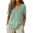 thumbnail image 2 of Uootdi Womens Embroidered Blouses Short Sleeve Split Neck with Floral Embroidered Placket Retro Chic Style Soft Comfortable Everyday Tops Gift, 2 of 9