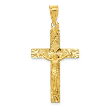 14k Yellow Gold Crucifix Cross Religious Pendant Charm Necklace