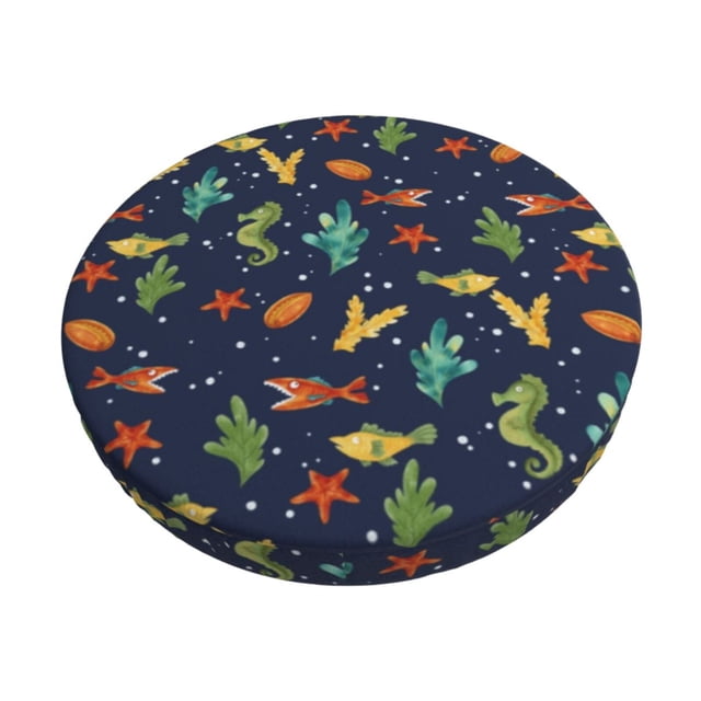 Disketp Shells and Seaweed Funda Redonda para Taburete, Funda de Cojín para Silla de Bar Suave y Elástica-13 inch