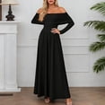 thumbnail image 6 of Women's One Shoulder Long Sleeve Dress, French Style Belted Waist Midi Dress, Elegant Evening Dress for Weddings or Galas, Black - L, 6 of 6