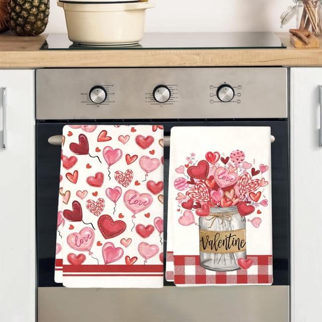 Lekihaqq Happy Valentine's Day Kitchen Towels, Super Soft Absorbent Dish Drying Cloths, High Durability Polyester Tea Towels for Cooking Baking Cleaning Decor