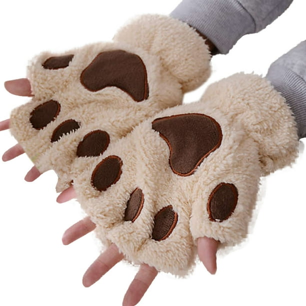 Aangenaam kennis te maken hybride Optimisme Bouanq Fingerless Faux Fur Winter Plush Gloves Cat Paw Claw for Women Girls  - Walmart.com