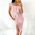 thumbnail image 5 of Women's Formal Dresses One Shoulder Ruffles Bodycon Dress Solid Sexy Elegant Split Cocktail Party Dress for Wedding Guest, 5 of 7