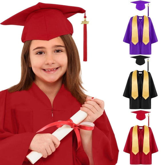 RTKFRFLM Kids Graduation Gown Set Preschool Kindergarten Robe with Tassel Cap Black 36