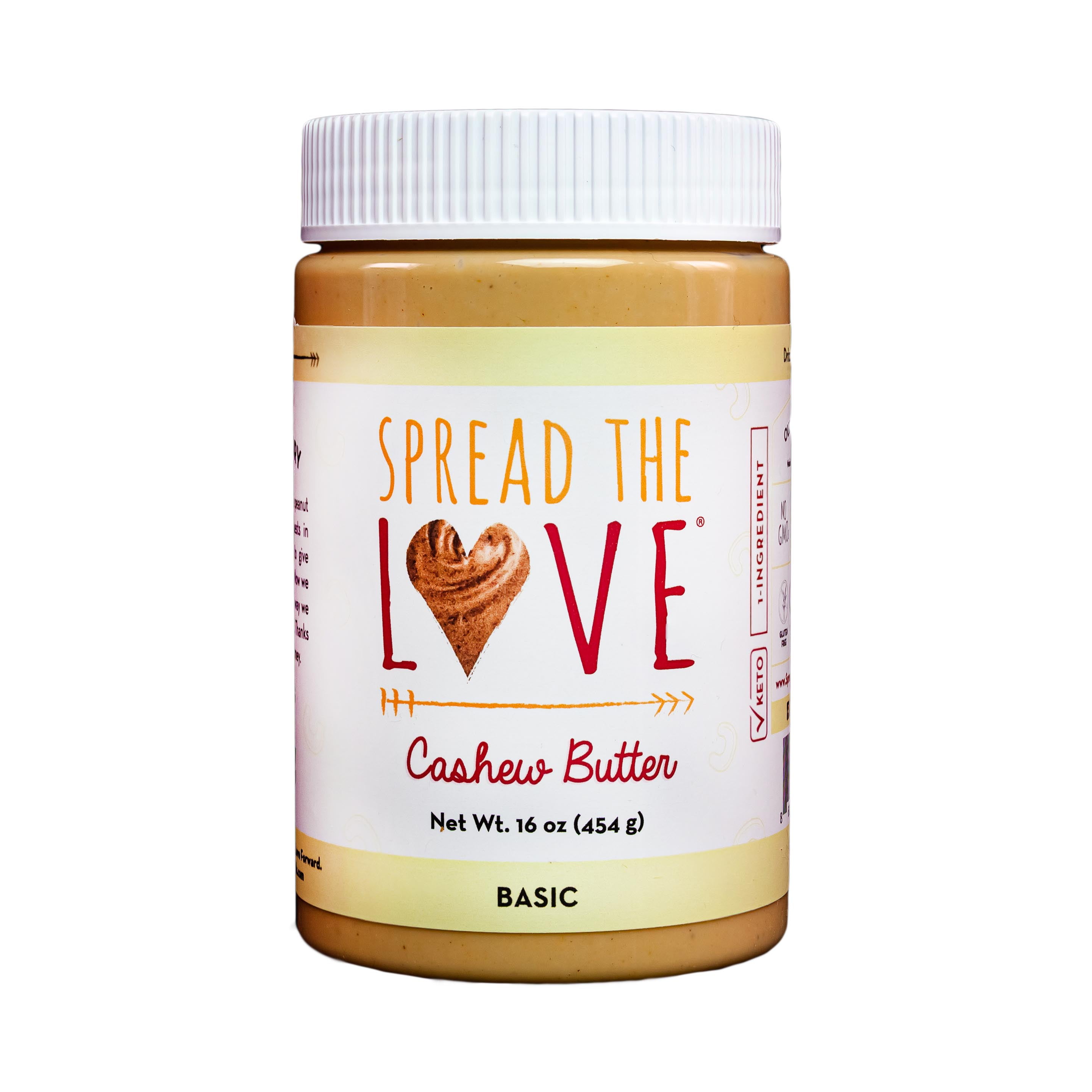 Spread The Love BASIC Cashew Butter, All-Natural, Vegan, Gluten-Free, No Added Sugar, 16 oz