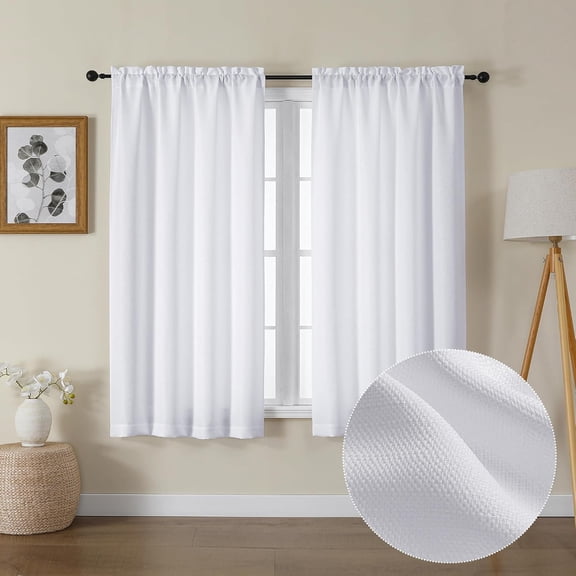 Bessie White Curtains 54 Inch Length 2 Panels Set, Faux Linen Semi Sheer Curtains Drapes, Elegant Window Treatments for Bedroom Decor with Rod Pocket, Each 30 W x 54 L