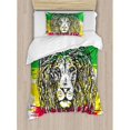 thumbnail image 3 of Rasta Duvet Cover Set King Size, Ethiopian African Culture Hair Style Lion Head Portrait Grunge Backdrop, Decorative 3 Piece Bedding Set with 2 Pillow Shams, Green Yellow and Red, by Ambesonne, 3 of 3