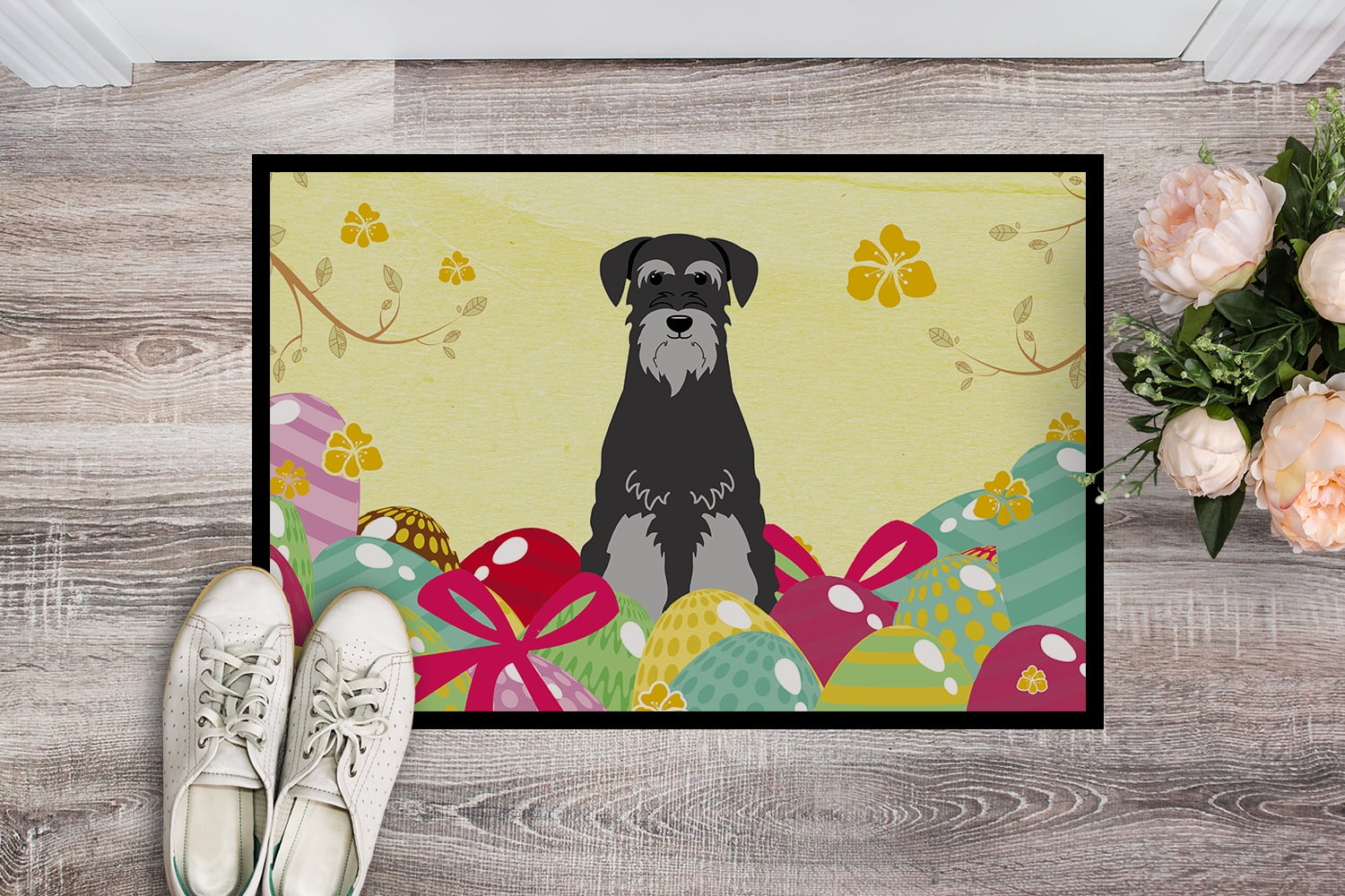 Easter Eggs Standard Schnauzer Black Grey Door Mat