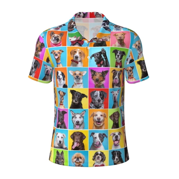 Xecao Cute Dogs Collage for Mens' Casual Short Sleeve Button-Down Polo Shirts for a Classic Golf Look