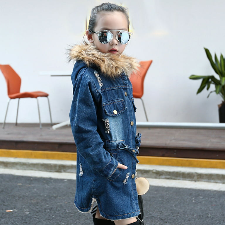 Winter Jacket for Girls Fashion Hooded Children's Plus Velvet Fur