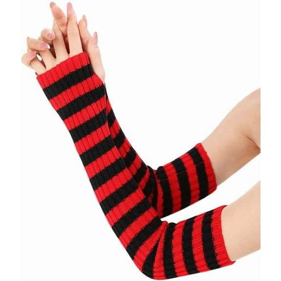 1 set 1 Pair Acrylic Fibers Knitting Long Fingerless Gloves Arm Warmer Winter Warm Gloves with Thumb Hole FireBrick 500x70mm