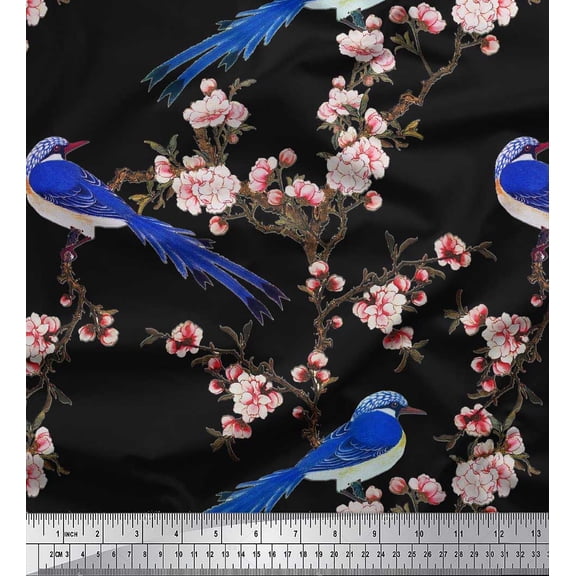 Soimoi Cotton Duck Fabric Blossom & Paradise Whydah Bird Decor Fabric Printed Yard 42 Inch Wide