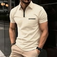 thumbnail image 2 of WTXUE Polos Short Sleeve, Lapel Golf Shirts for Men Spring Summer Casual Zipper Lapel T Shirt Top Solid | Workwear for Men Beige L, 2 of 5