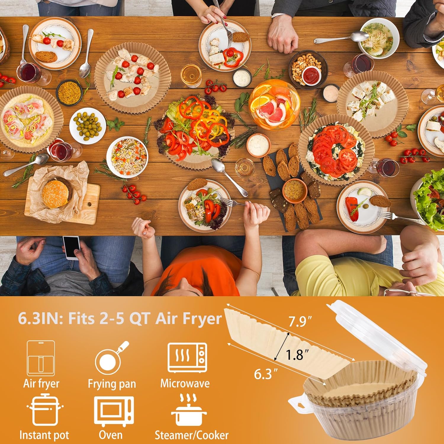 200Pcs 6.3” Air Fryer Disposable Paper Liner, Round Non-Stick Air Fryer Liners Parchment Paper for Baking Roasting Roasting Microwave Oven