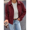 thumbnail image 3 of BTFBM Faux Leather Jacket Women Fall Clothes Long Sleeve, Bomber Jackets, Snaps, Pockets, Oversized, Zip Up Motorcycle Outerwear, Airport, Going Out Outfits, Winter Coat, 3 of 9